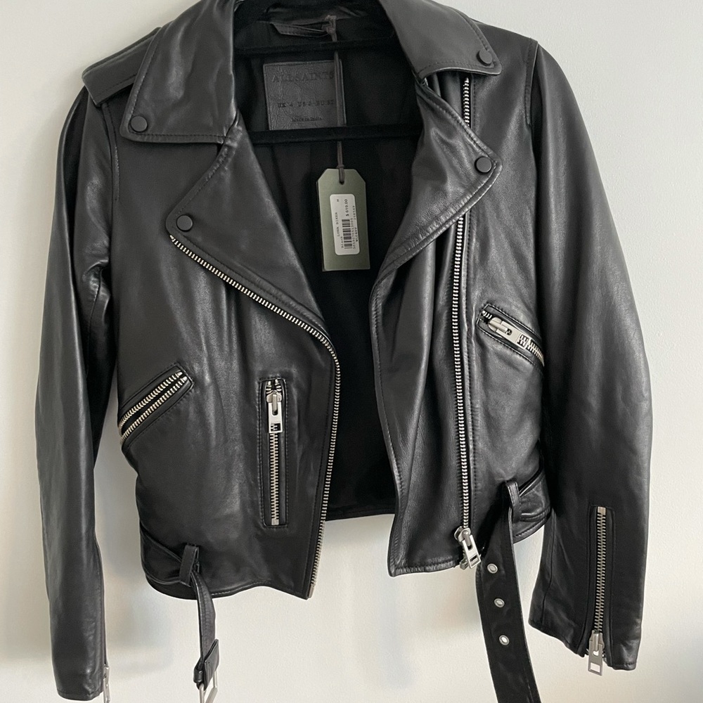 All saints leather biker jacket size 2